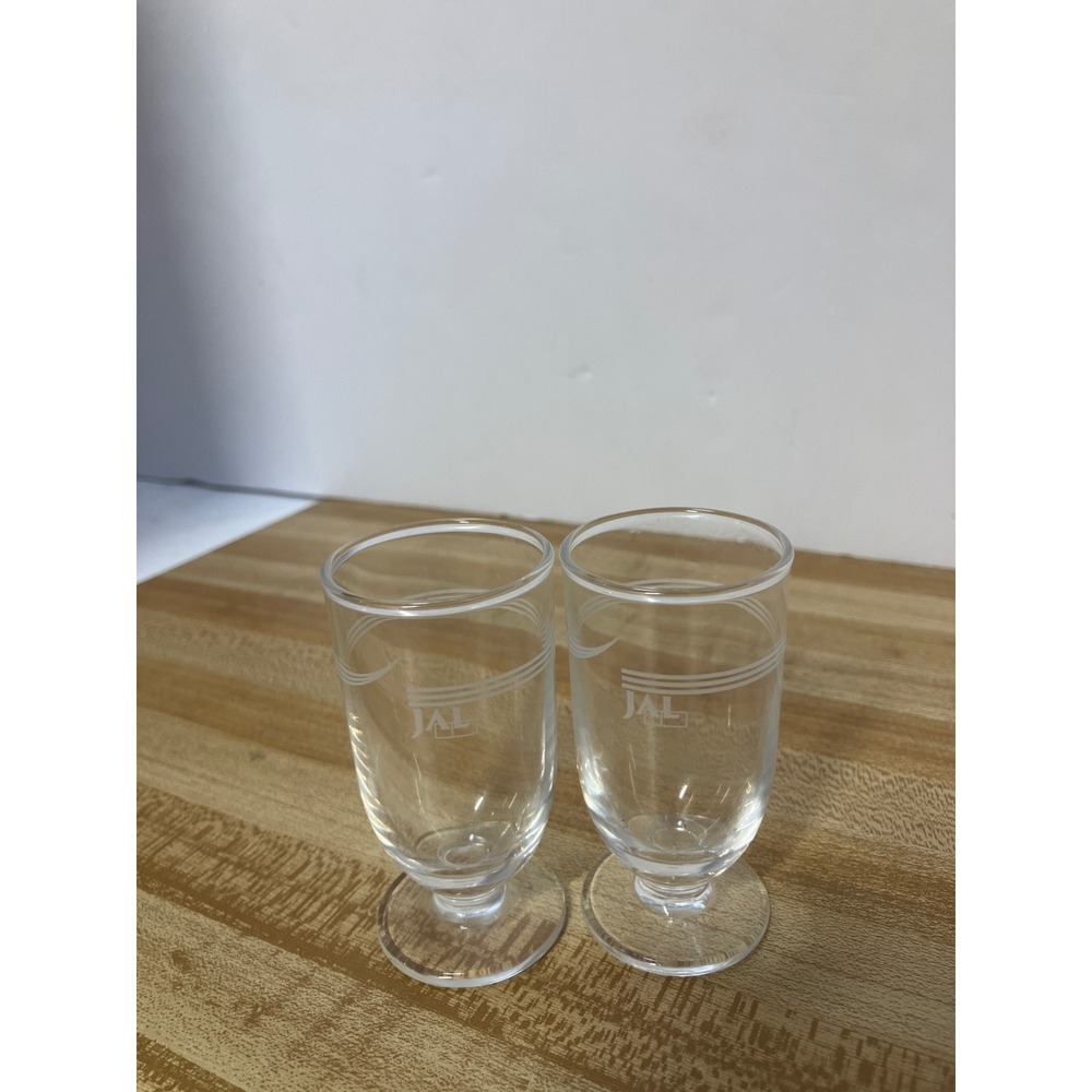 Japan Airlines JAL Shot Glasses Set of 2 Vintage Airline Memorabilia Clear Glass